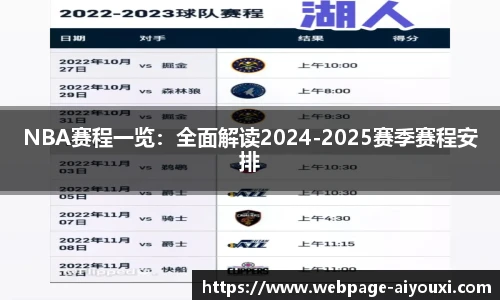 NBA赛程一览：全面解读2024-2025赛季赛程安排