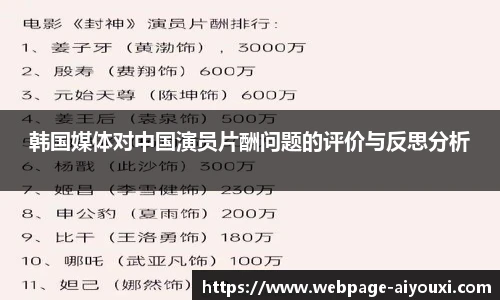 韩国媒体对中国演员片酬问题的评价与反思分析